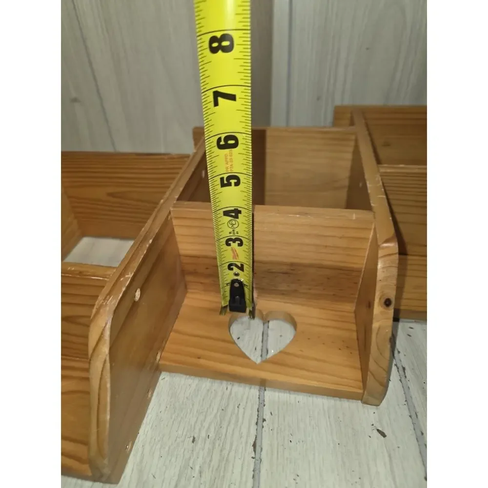Vintage Heart Cutout 3 Tier Display Shelf Wood W/Pegs Rustic Country Farmhouse